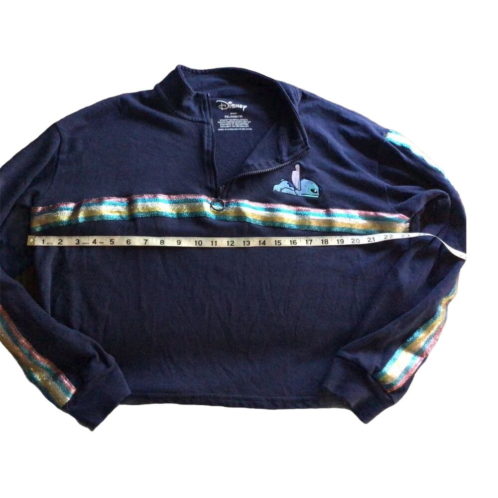 Disney Embroidered Stitch 1/4 Zip l Sweatshirt & Metallic Rainbow Ribbon Jr XXL